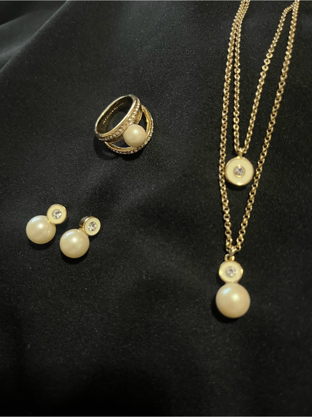Kate Spade Gold Pearl Pendant Necklace, Earrings and Ring Set